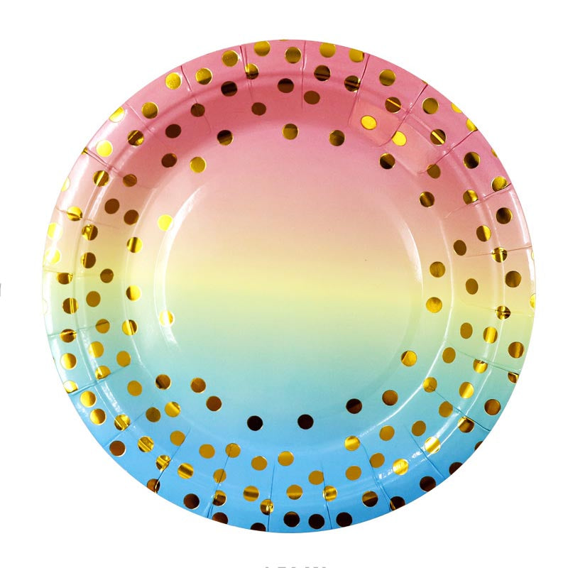 Rainbow Color and Golden Dots 7"/ 9" Paper Plates 50Pcs / 30Sets