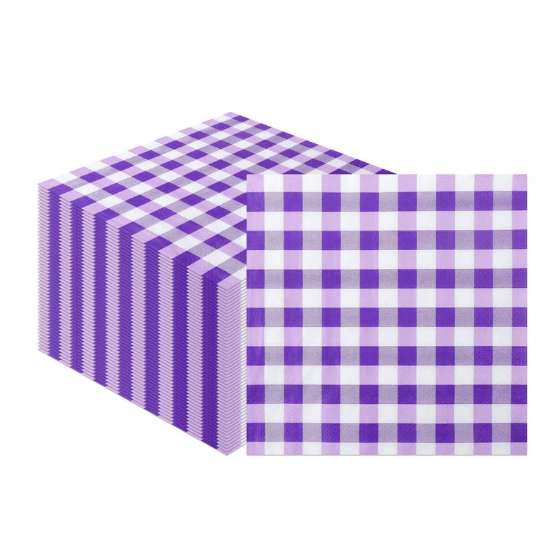 Gingham Paper Napkins 33x33cm 40Pcs PURPLE