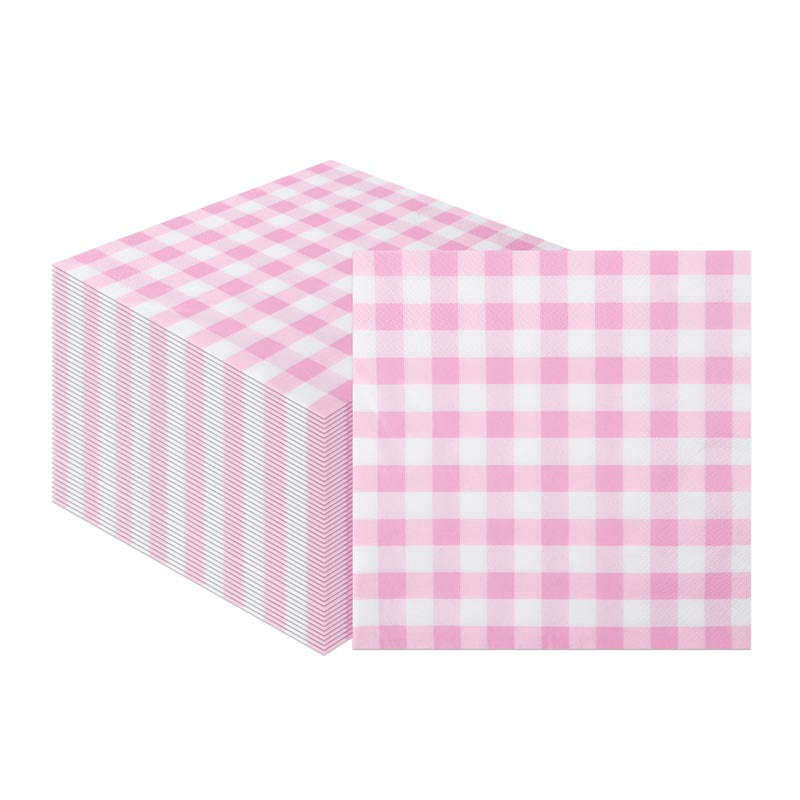 Gingham Paper Napkins 33x33cm 40Pcs PINK