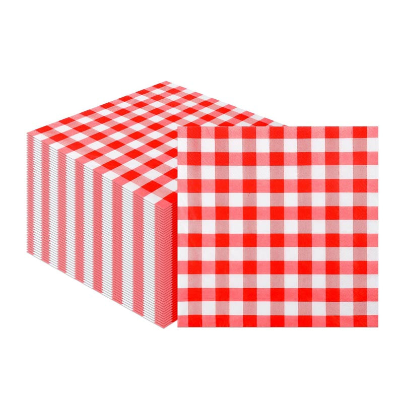 Gingham Paper Napkins 33x33cm 40Pcs RED