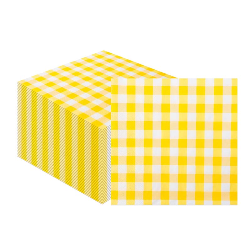 Gingham Paper Napkins 33x33cm 40Pcs YELLOW