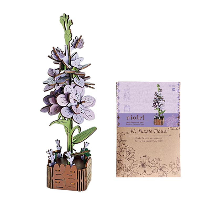 Violet 3D Flower Wooden Puzzles DIY Laser-Precise Wooden Flowers Model Kit