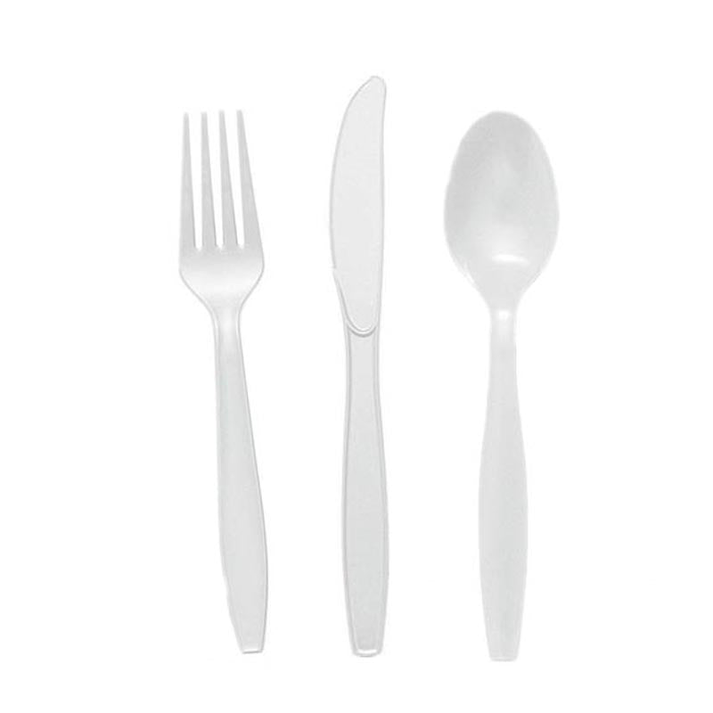 Reusable Plastic Cutlery 50Pcs WHITE