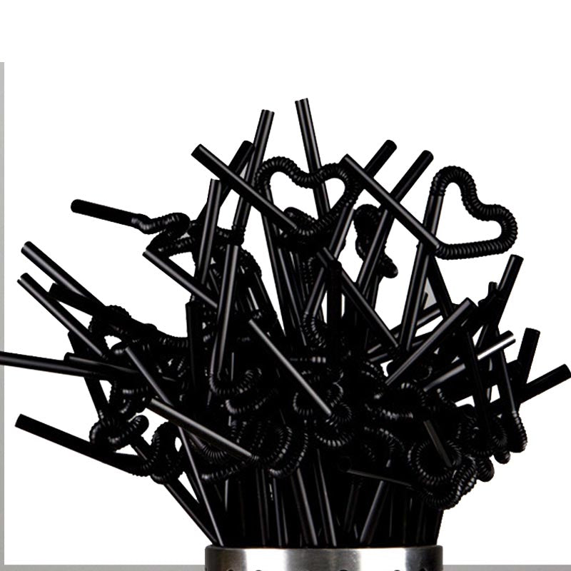 Black color plastic straw for drinks such as coffee, juice, and soft drinks