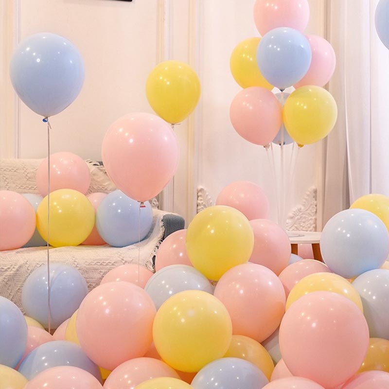 Pastel macaroon color thickened round latex party balloons for birthday, wedding, graduation, baby shower, engagement, anniversary decorations.