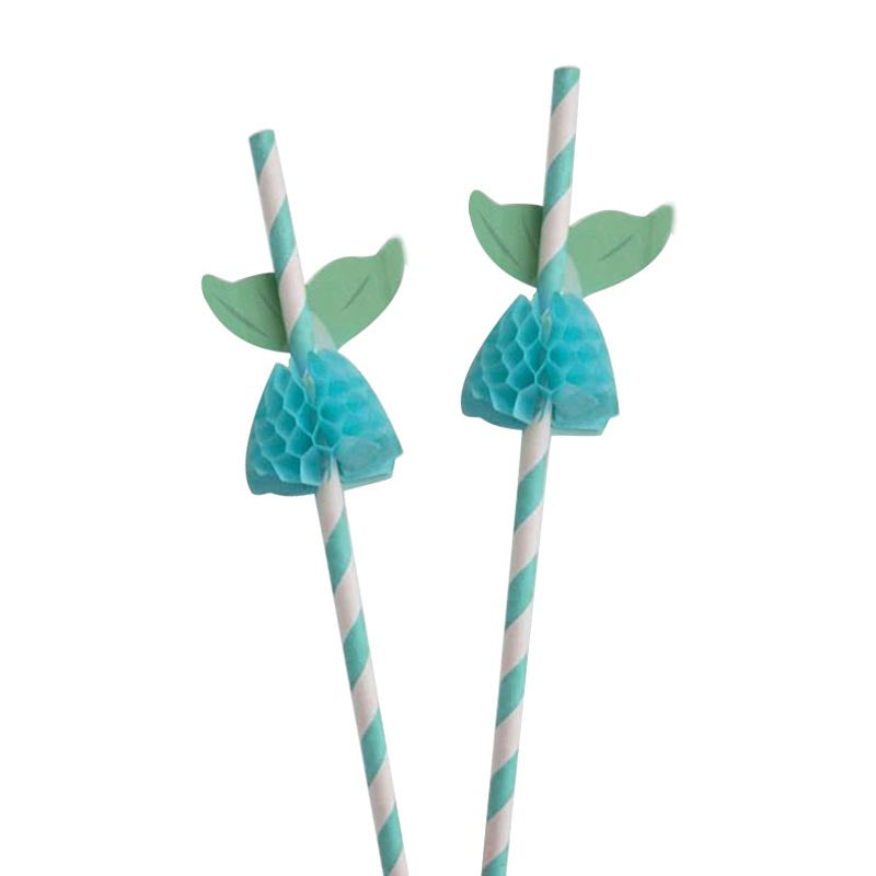 Mermaid honeycomb ball decorative striped aque blue paper straw for party drinks