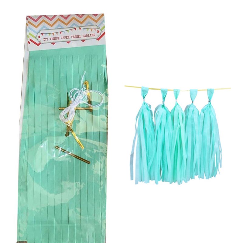 mint green color tassels garland tissue paper banner for any party decorations, hangings, ceiling decorations, for birthday, wedding, anniversary, engagement, graduation, baby shower