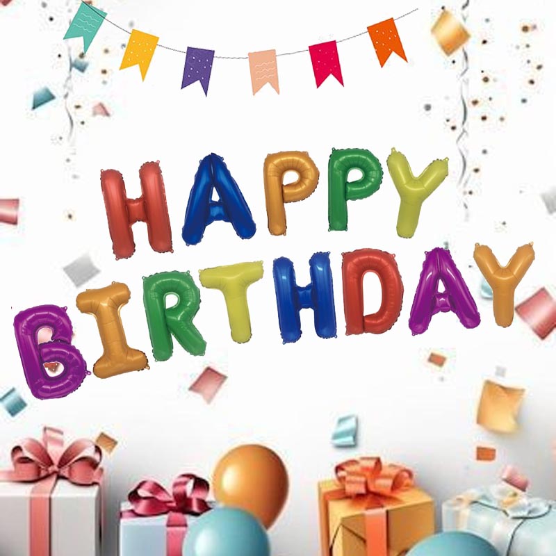 16 Inch Happy Birthday word foil letter balloon bunting banner colorful multi color for birthday party, kids, girls, boys, man and woman