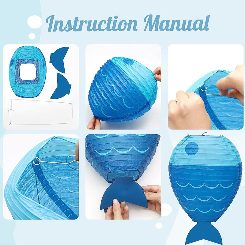 25cm Blue Yellow Green Fish Paper Lanterns One Set 3Pcs