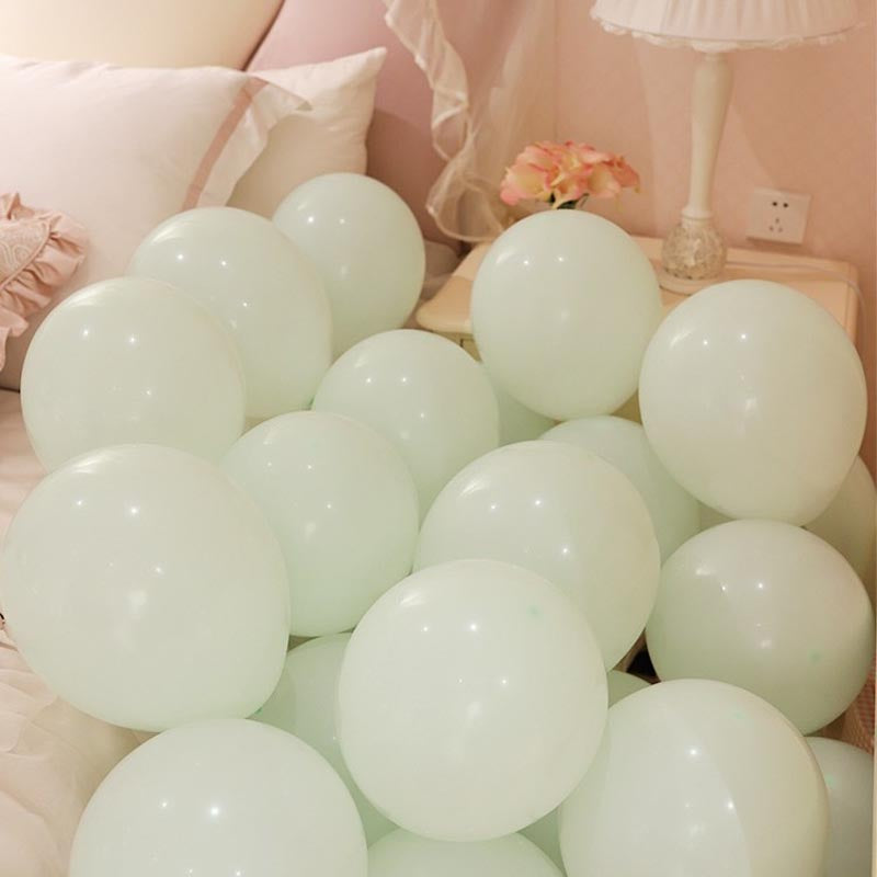 Pastel green thickened round latex party balloons for birthday, wedding, graduation, baby shower, engagement, anniversary decorations.