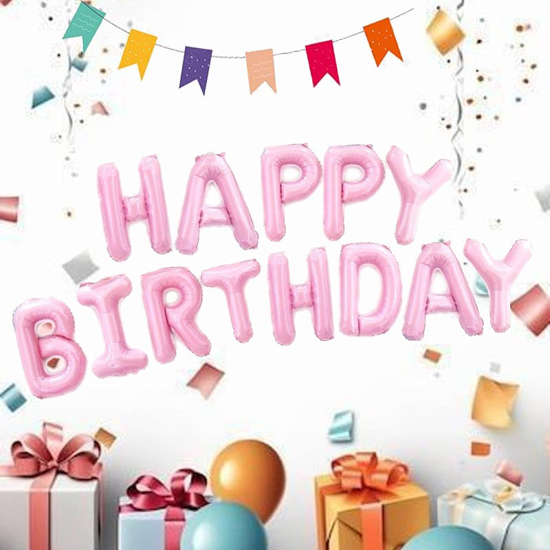 16 Inch Happy Birthday word foil letter balloon bunting banner pink color for birthday party, kids, girls, boys, man and woman