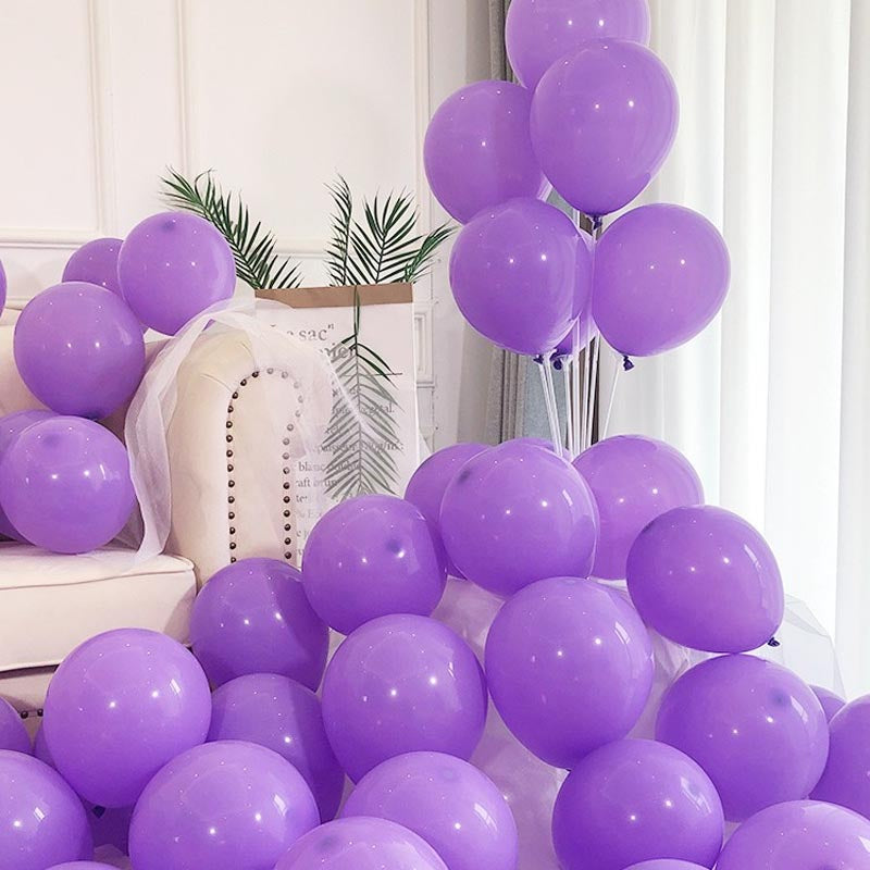 Purple matte thickened round latex party balloons for birthday, wedding, graduation, baby shower, engagement, anniversary decorations.