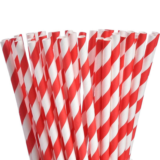red and white striped biodegradable paper straw for drinks