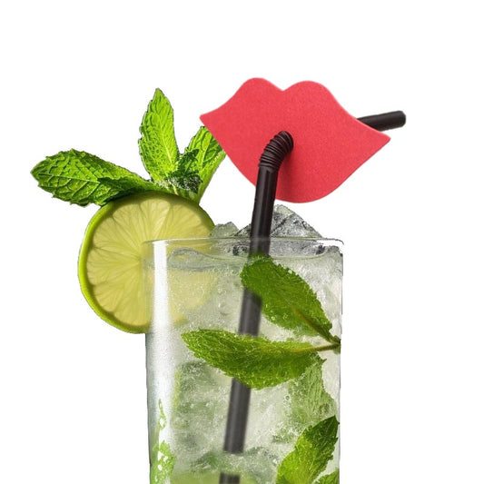 Funny red lips decorative flexible black plastic straw for party drinks