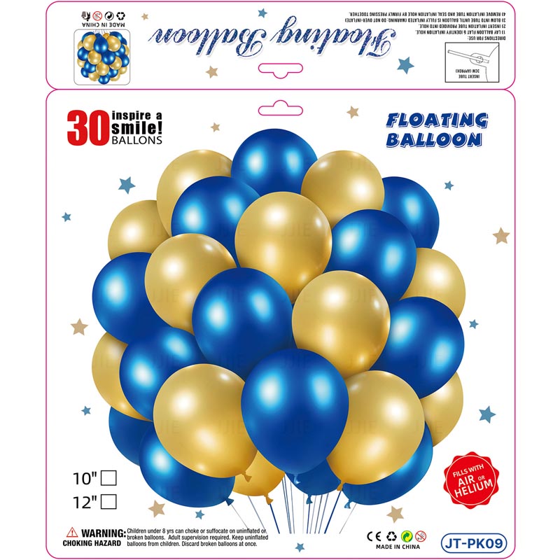 Royal blue and gold metallic floating latex balloon bouquet fills with air or helium for birthday, wedding, anniversary, graduation, baby shower, engagement and all other parties