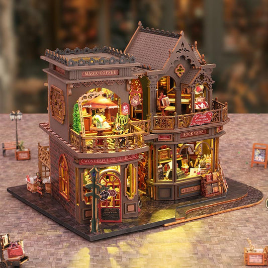 Coffee Bookstore | DIY  Miniature House Kit 3D Wooden Model DIY Gift Puzzle