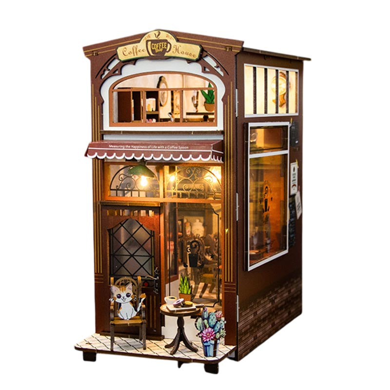 Coffee Café Cat Café | DIY Book Nook Miniature House Kit 3D Wooden Model DIY Gift Puzzle