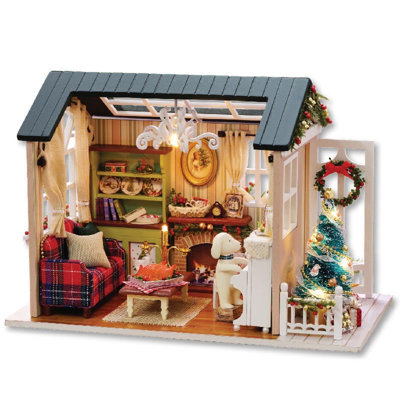 Cozy Sitting Room with Christmas Decorations | DIY Miniature House Kit 3D Wooden Model DIY Gift Puzzle