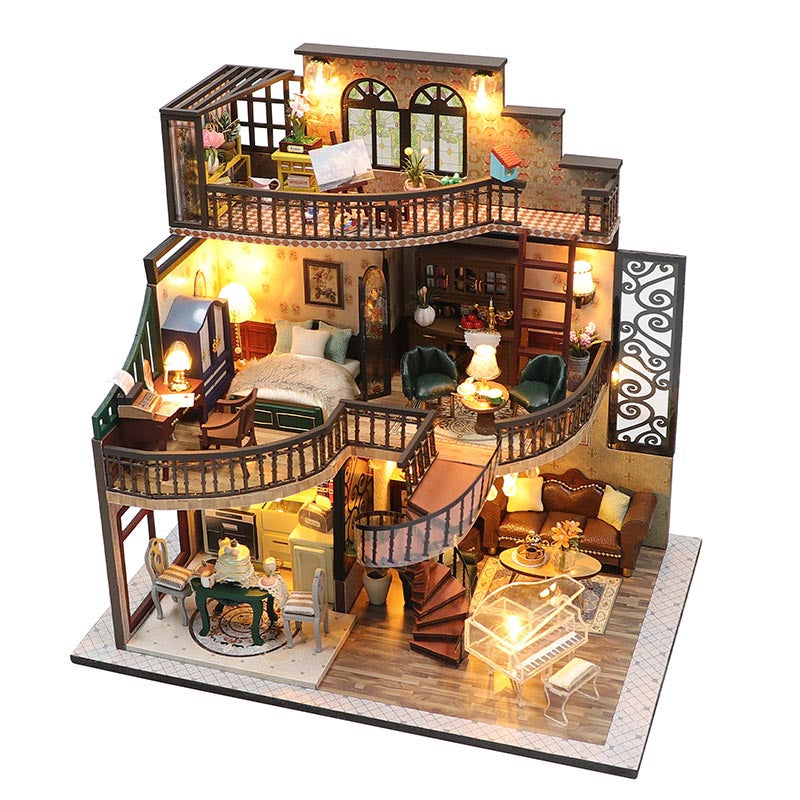 Three-story House | DIY Miniature House Kit 3D Wooden Model DIY Gift Puzzle