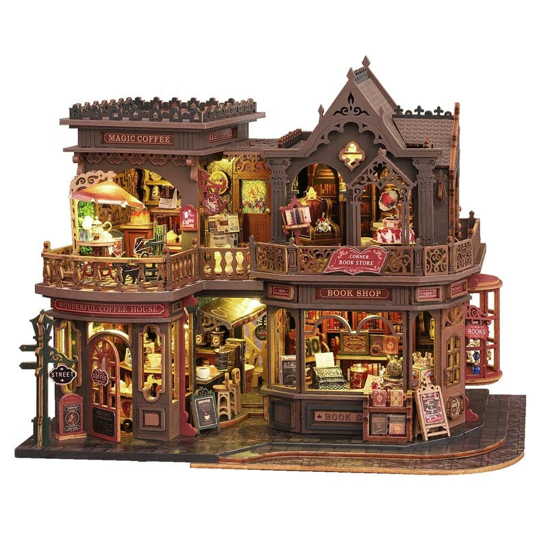 Coffee Bookstore | DIY  Miniature House Kit 3D Wooden Model DIY Gift Puzzle