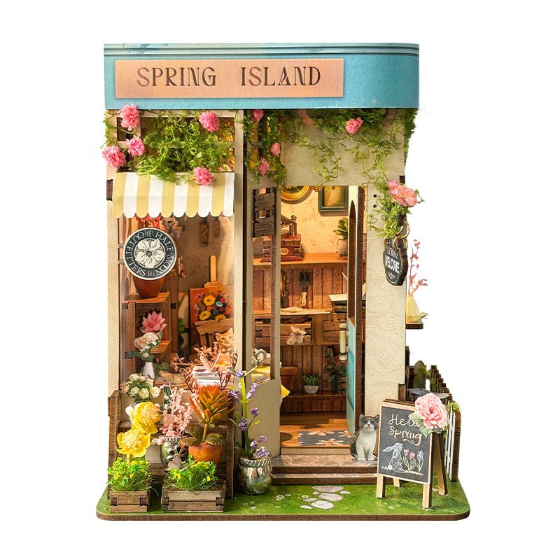 Spring Island Flower Shop | DIY Book Nook Miniature House Kit 3D Wooden Model DIY Gift Puzzle
