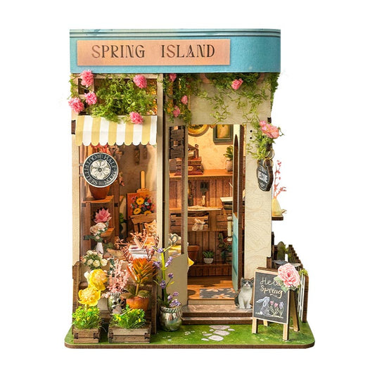 Spring Island Flower Shop | DIY Book Nook Miniature House Kit 3D Wooden Model DIY Gift Puzzle