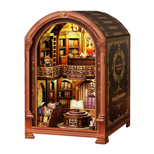 Worldwide Bookstore | DIY Book Nook Miniature House Kit 3D Wooden Model DIY Gift Puzzle
