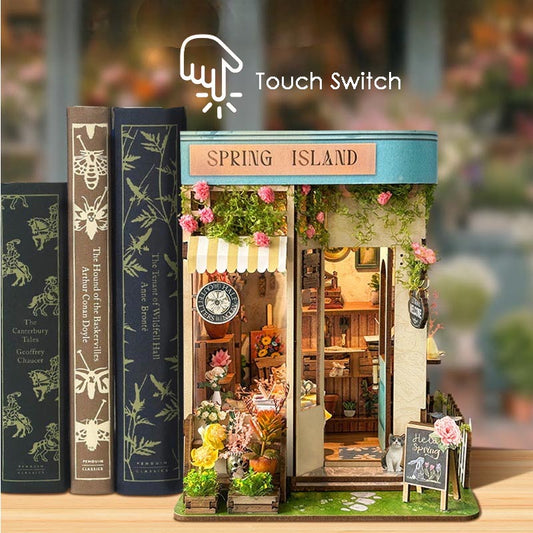 Spring Island Flower Shop | DIY Book Nook Miniature House Kit 3D Wooden Model DIY Gift Puzzle