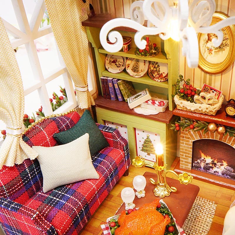 Cozy Sitting Room with Christmas Decorations | DIY Miniature House Kit 3D Wooden Model DIY Gift Puzzle