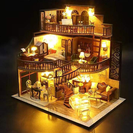 Three-story House | DIY Miniature House Kit 3D Wooden Model DIY Gift Puzzle
