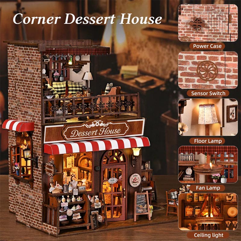 Corner Dessert House | DIY Book Nook Miniature House Kit 3D Wooden Model DIY Gift Puzzle