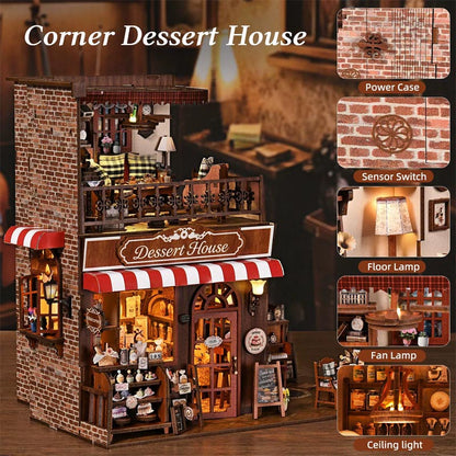 Corner Dessert House | DIY Book Nook Miniature House Kit 3D Wooden Model DIY Gift Puzzle