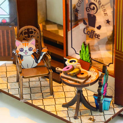 Coffee Café Cat Café | DIY Book Nook Miniature House Kit 3D Wooden Model DIY Gift Puzzle