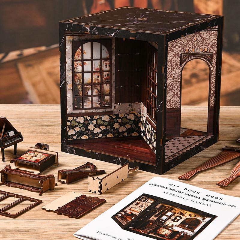 Four Sides European Melody Musical Instrument Box | DIY Book Nook Miniature House Kit 3D Wooden Model DIY Gift Puzzle