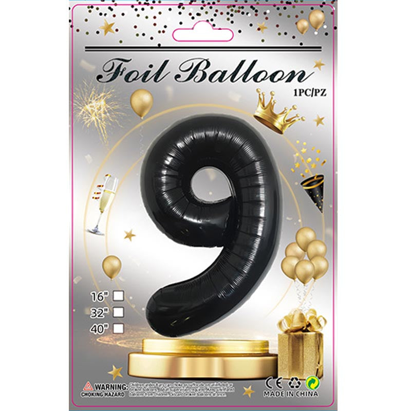 32 inch aluminum foil black number balloon 0-9 for birthday, decoration, graduation, anniversary, new year or black theme party or any other parties. Party supplies for kids, boys, girls, man and woman.