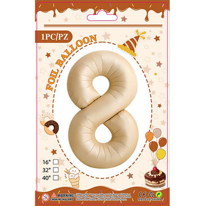 32 inch aluminum foil caramel light brown number balloon 0-9 for birthday, decoration, graduation, anniversary, new year or caramel light brown colour theme party or any other parties. Party supplies for kids, boys, girls, man and woman.