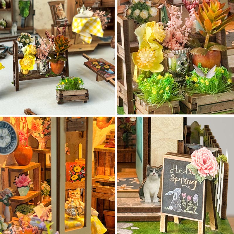 Spring Island Flower Shop | DIY Book Nook Miniature House Kit 3D Wooden Model DIY Gift Puzzle