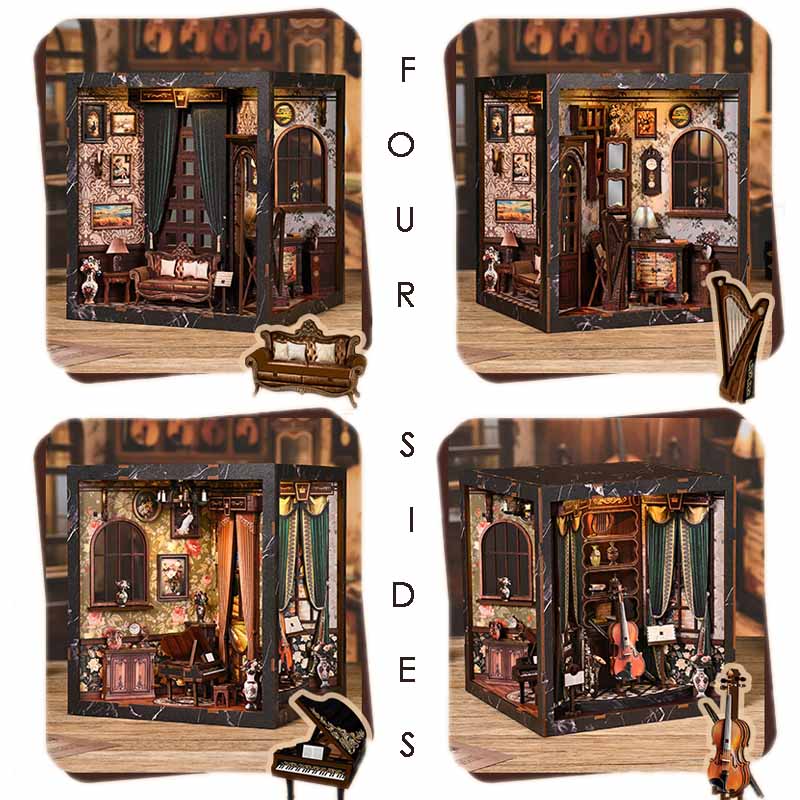 Four Sides European Melody Musical Instrument Box | DIY Book Nook Miniature House Kit 3D Wooden Model DIY Gift Puzzle