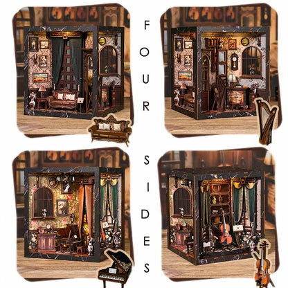 Four Sides European Melody Musical Instrument Box | DIY Book Nook Miniature House Kit 3D Wooden Model DIY Gift Puzzle