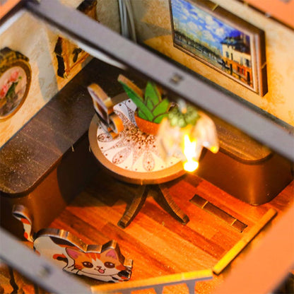 Coffee Café Cat Café | DIY Book Nook Miniature House Kit 3D Wooden Model DIY Gift Puzzle