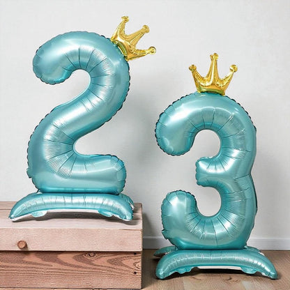 42 inch aluminum foil blue number balloon 0-9 with base standing balloon for birthday, decoration, anniversary,  new year, graduation or blue theme party or any other parties. Party supplies for kids, boys, girls, man and woman. First birthday, 18th Birthday, 21st Birthday, 30th Birthday, 40th Birthday, 50th Birthday, 60th Birthday.