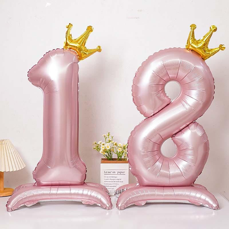 42 inch aluminum foil pink number balloon 0-9 with base standing balloon for birthday, decoration, anniversary,  new year, graduation or pink theme party or any other parties. Party supplies for kids, boys, girls, man and woman. First birthday, 18th Birthday, 21st Birthday, 30th Birthday, 40th Birthday, 50th Birthday, 60th Birthday.