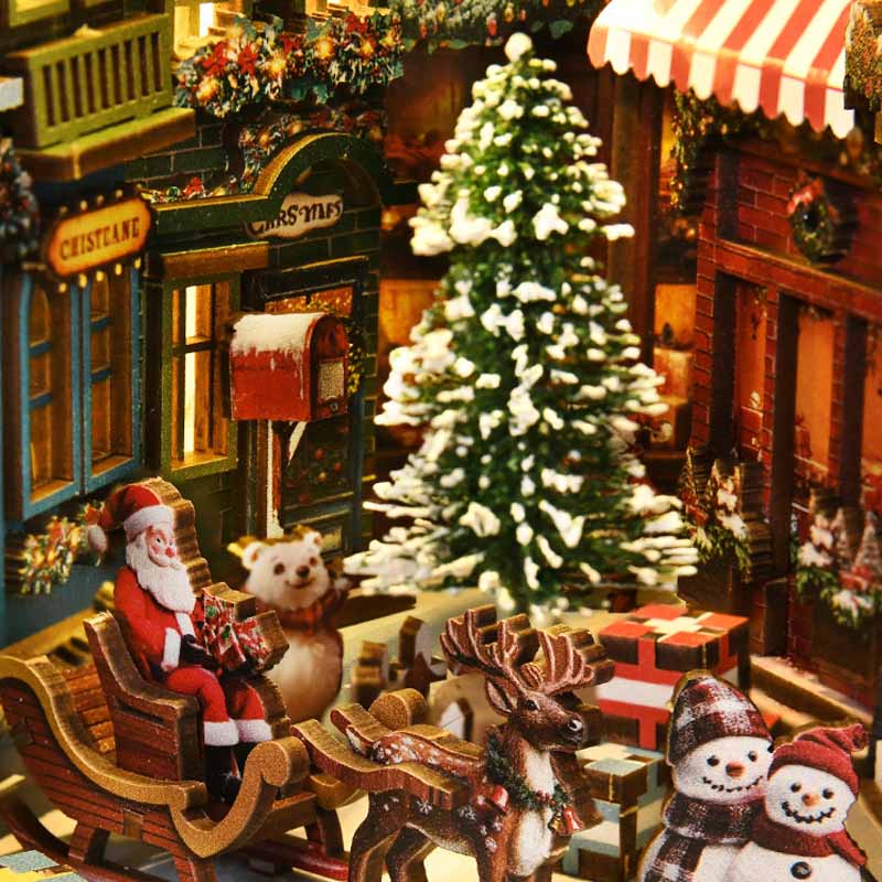 Christmas Street Corner | DIY Book Nook Miniature House Kit 3D Wooden Model DIY Gift Puzzle