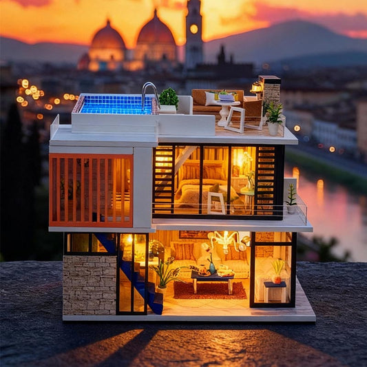 Two-story Vacation Villa | DIY Miniature House Kit 3D Wooden Model DIY Gift Puzzle