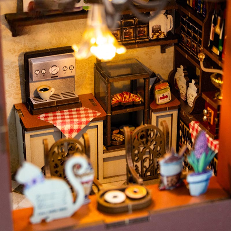 Coffee Café Cat Café | DIY Book Nook Miniature House Kit 3D Wooden Model DIY Gift Puzzle