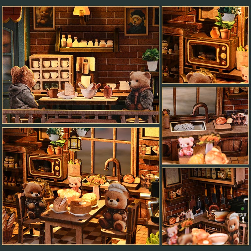 Bear Bakery Cafe Restaurant | DIY Miniature House Kit 3D Wooden Model DIY Gift Puzzle