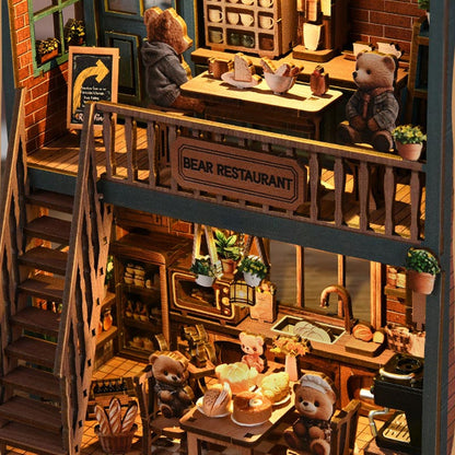 Bear Bakery Cafe Restaurant | DIY Miniature House Kit 3D Wooden Model DIY Gift Puzzle
