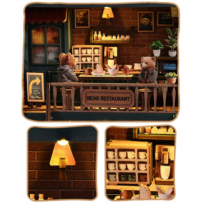 Bear Bakery Cafe Restaurant | DIY Miniature House Kit 3D Wooden Model DIY Gift Puzzle