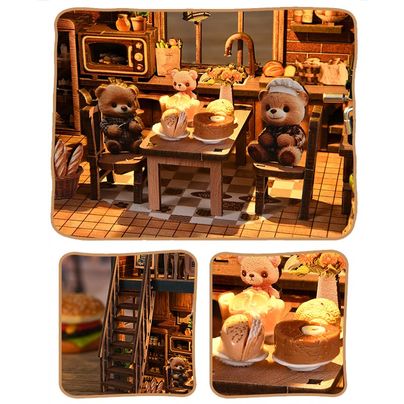 Bear Bakery Cafe Restaurant | DIY Miniature House Kit 3D Wooden Model DIY Gift Puzzle