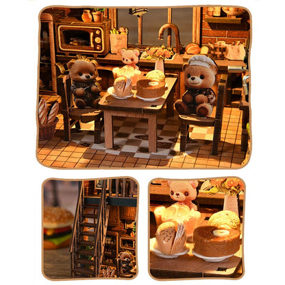Bear Bakery Cafe Restaurant | DIY Miniature House Kit 3D Wooden Model DIY Gift Puzzle